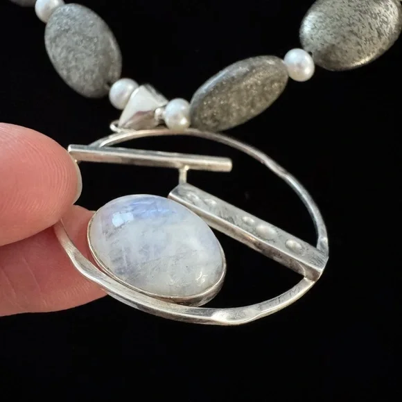 NWOT Jasper Beaded Necklace with Moonstone 925 Pendant - Picture 6 of 9